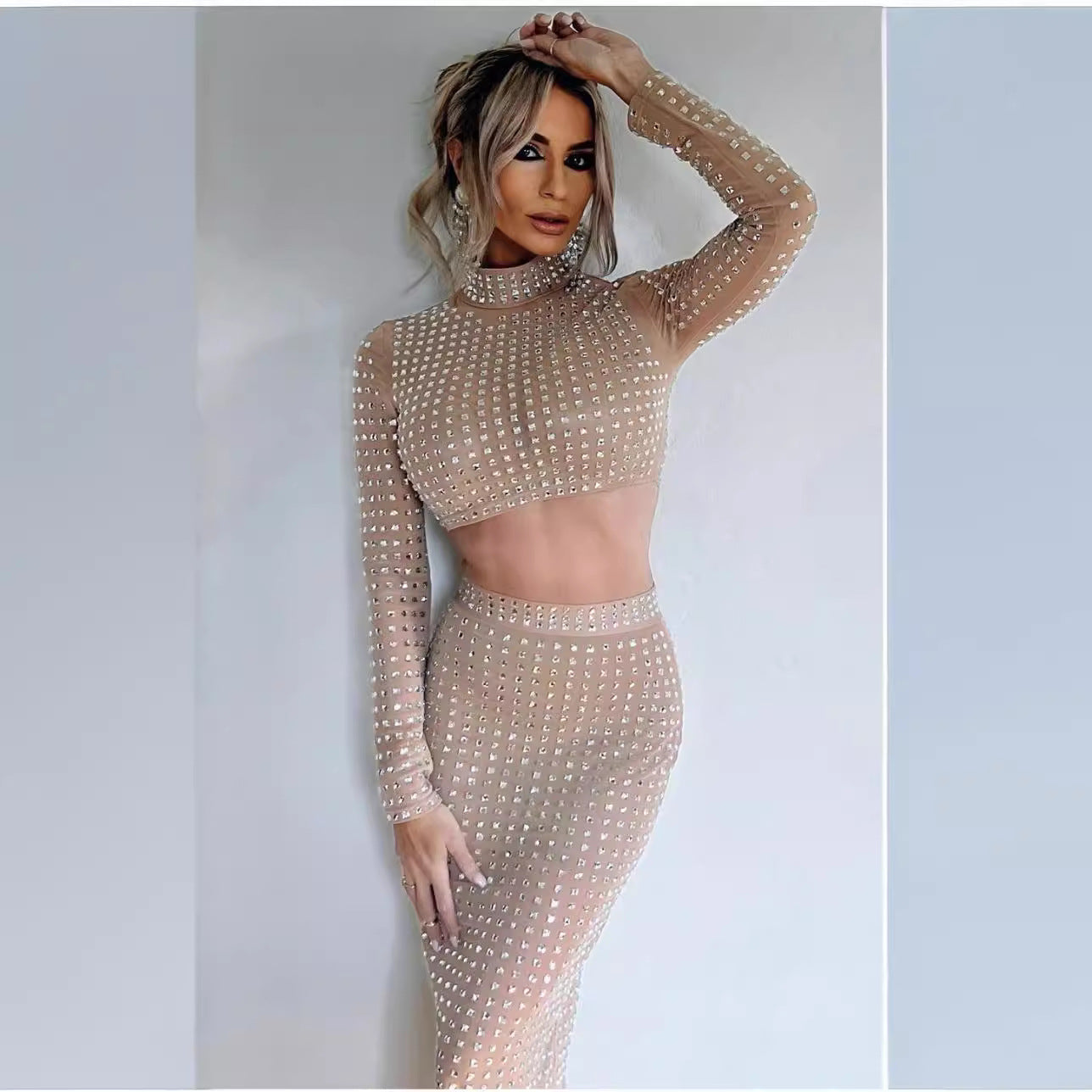 Women's Rivet Elastic Tight Skirt Suit The Fashion Celestial