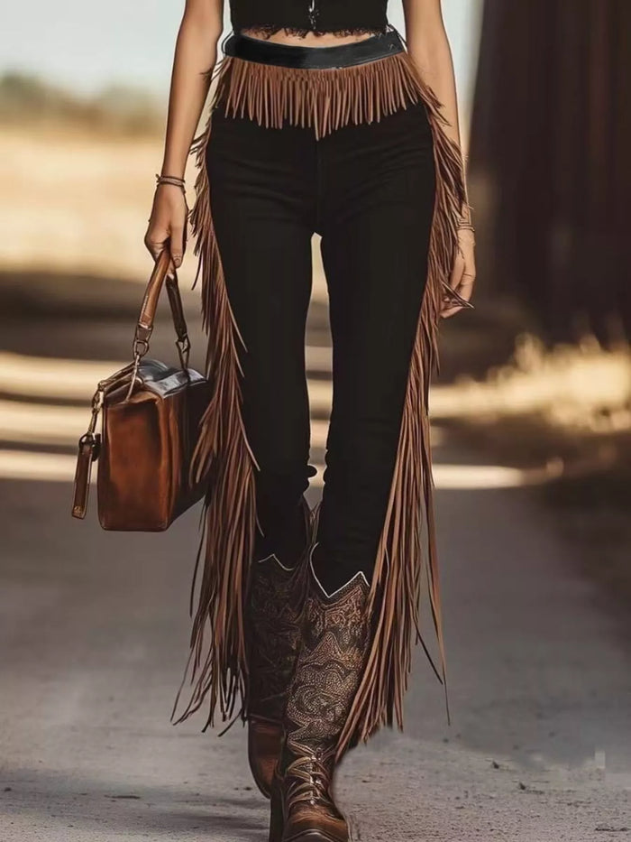Fringe Hem Slim Fit Pants