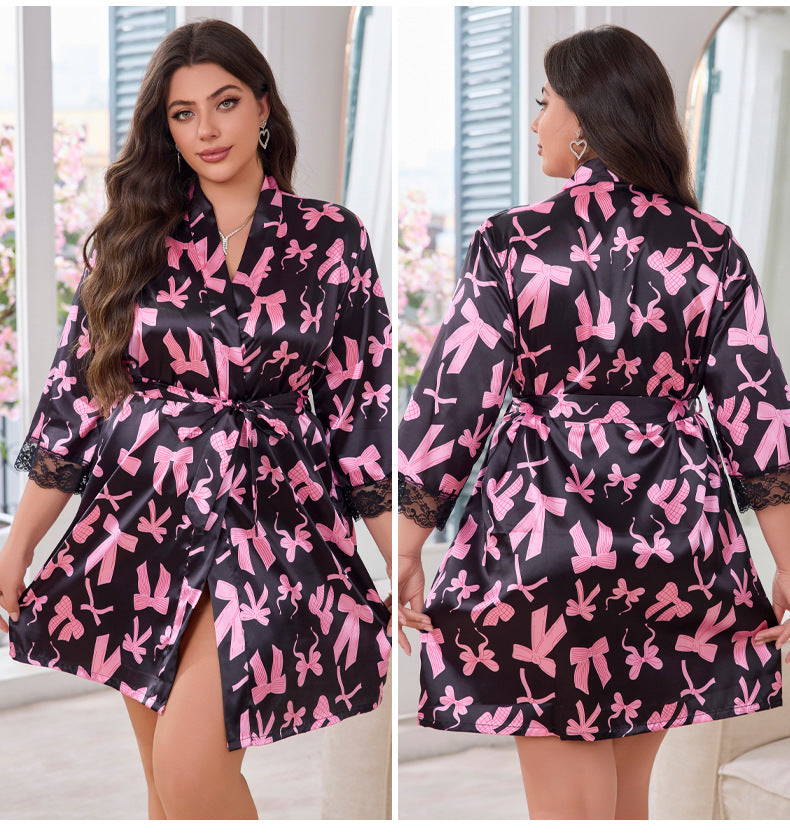 Silky Women Summer Luxury Short Sleeve  Robe