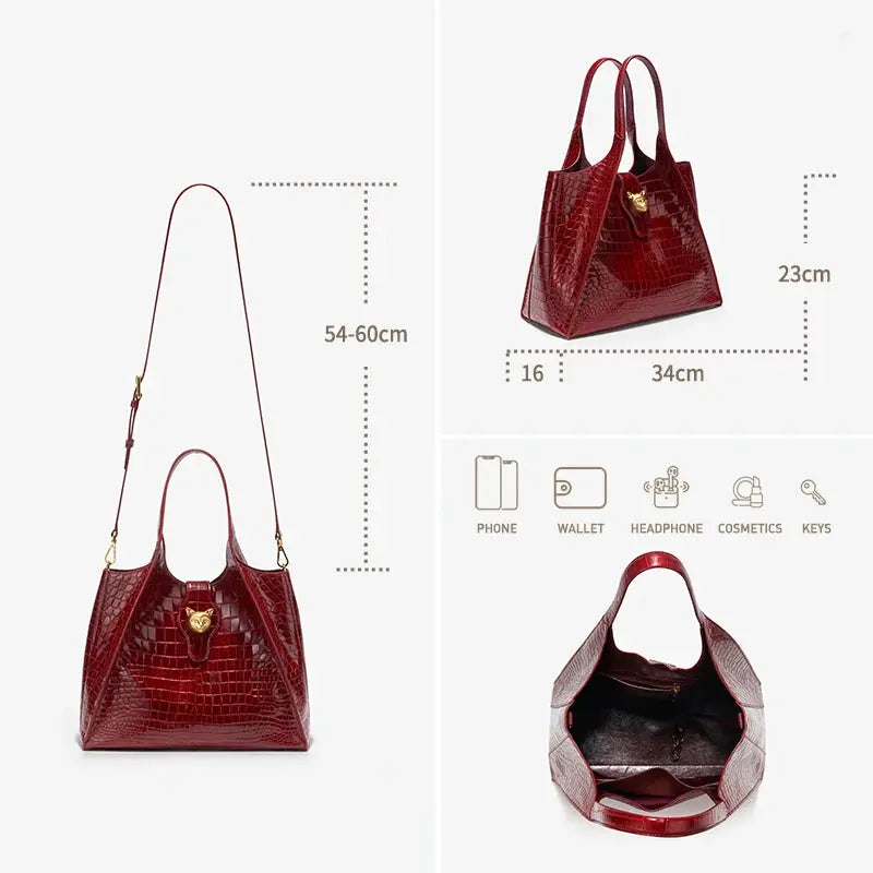 New 2025 Light Luxury Crocodile Pattern Genuine Leather Women's Messenger Bag Commuter Versatile Large Capacity Handbag ANOINTED_ADORNED