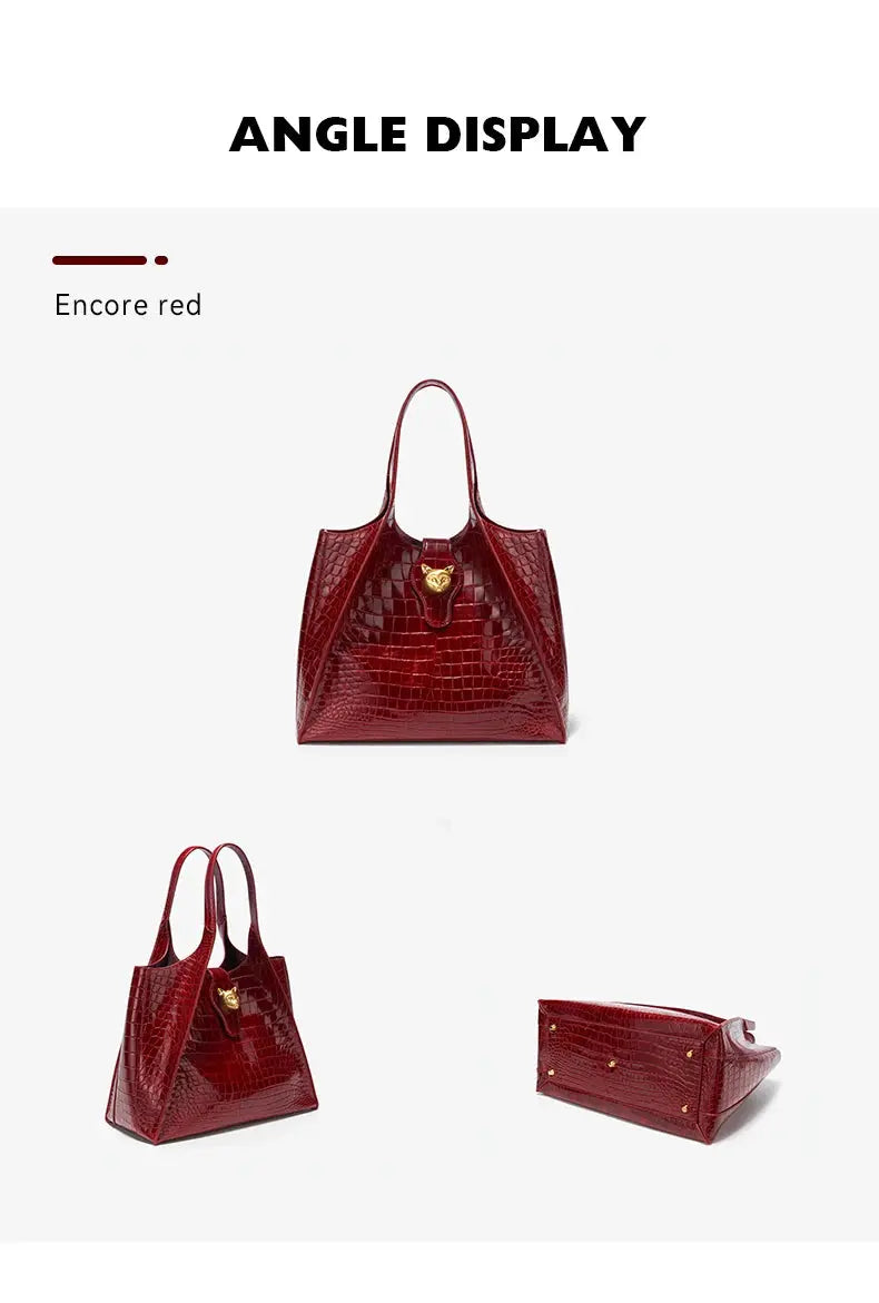 New 2025 Light Luxury Crocodile Pattern Genuine Leather Women's Messenger Bag Commuter Versatile Large Capacity Handbag ANOINTED_ADORNED
