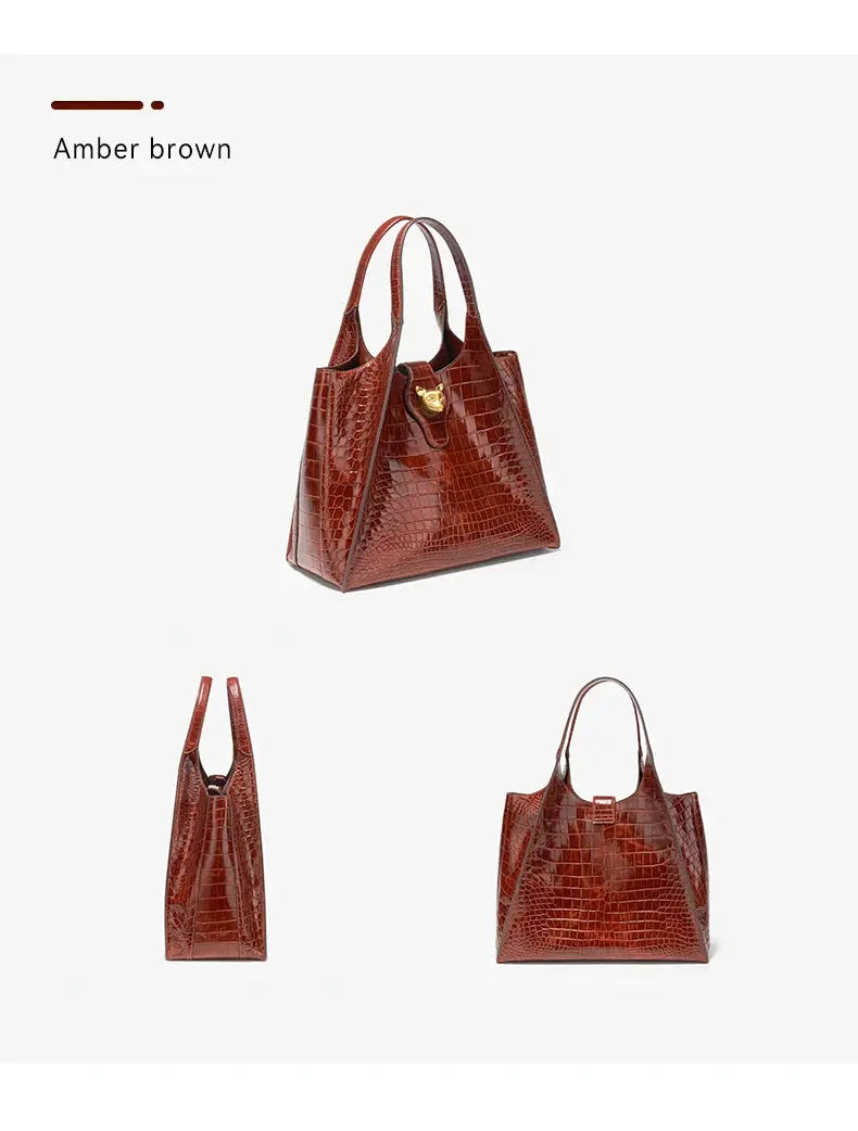 New 2025 Light Luxury Crocodile Pattern Genuine Leather Women's Messenger Bag Commuter Versatile Large Capacity Handbag ANOINTED_ADORNED
