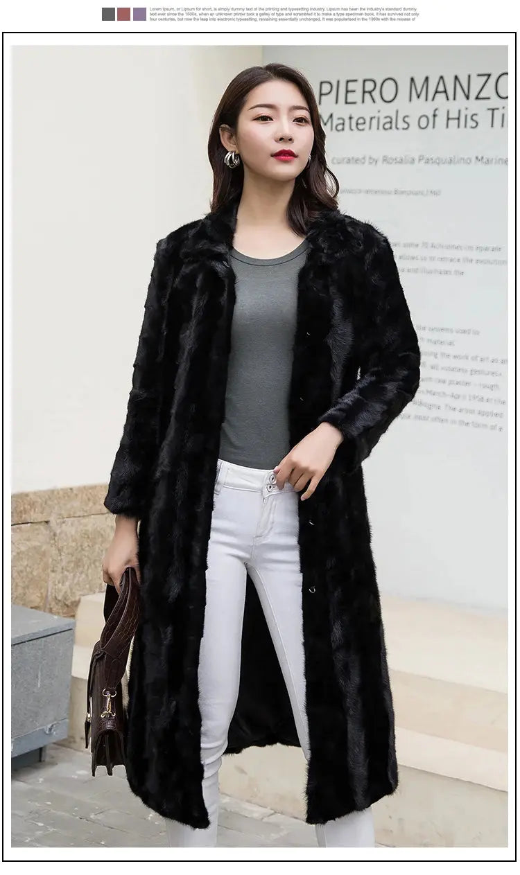 Luxury Lady Genuine real natural mink fur coat  women's long fashion stand collar warm winter waistcoats jacket custom any size ANOINTED_ADORNED