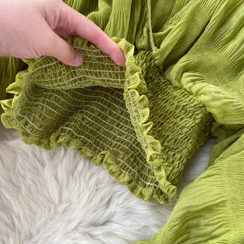 Women's Draped Chiffon V-Neck Puff Sleeve Blouse ANOINTED_ADORNED