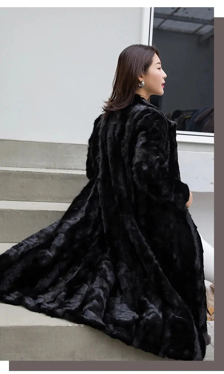 Luxury Lady Genuine real natural mink fur coat  women's long fashion stand collar warm winter waistcoats jacket custom any size ANOINTED_ADORNED