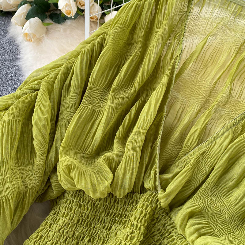 Women's Draped Chiffon V-Neck Puff Sleeve Blouse ANOINTED_ADORNED