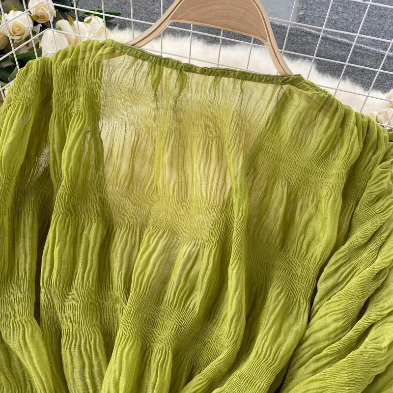Women's Draped Chiffon V-Neck Puff Sleeve Blouse ANOINTED_ADORNED