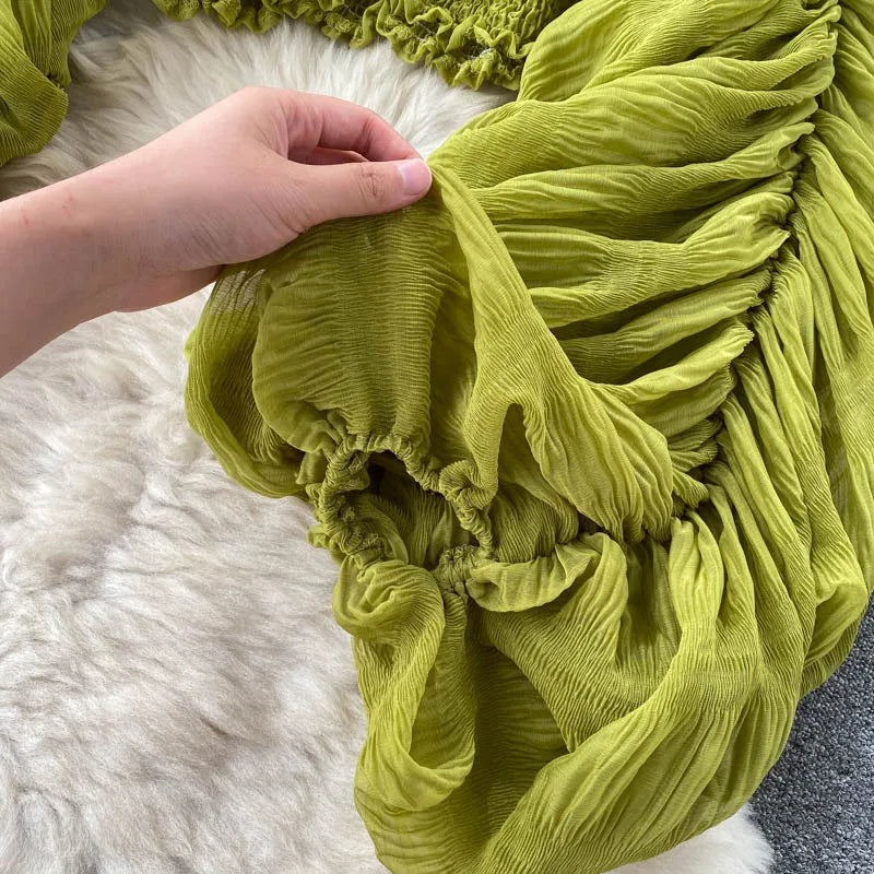 Women's Draped Chiffon V-Neck Puff Sleeve Blouse ANOINTED_ADORNED