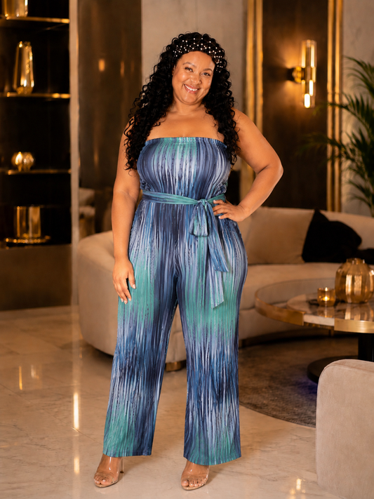 Meet Faith — Printed Tube Jumpsuit With Self Belt
