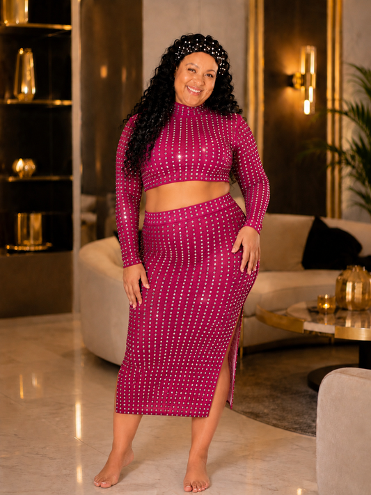Women's Rivet Elastic Tight Skirt Suit
