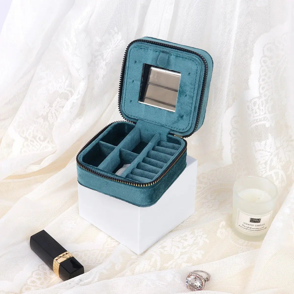 Rhombus Velvet Jewelry Box with Mirror ANOINTED_ADORNED