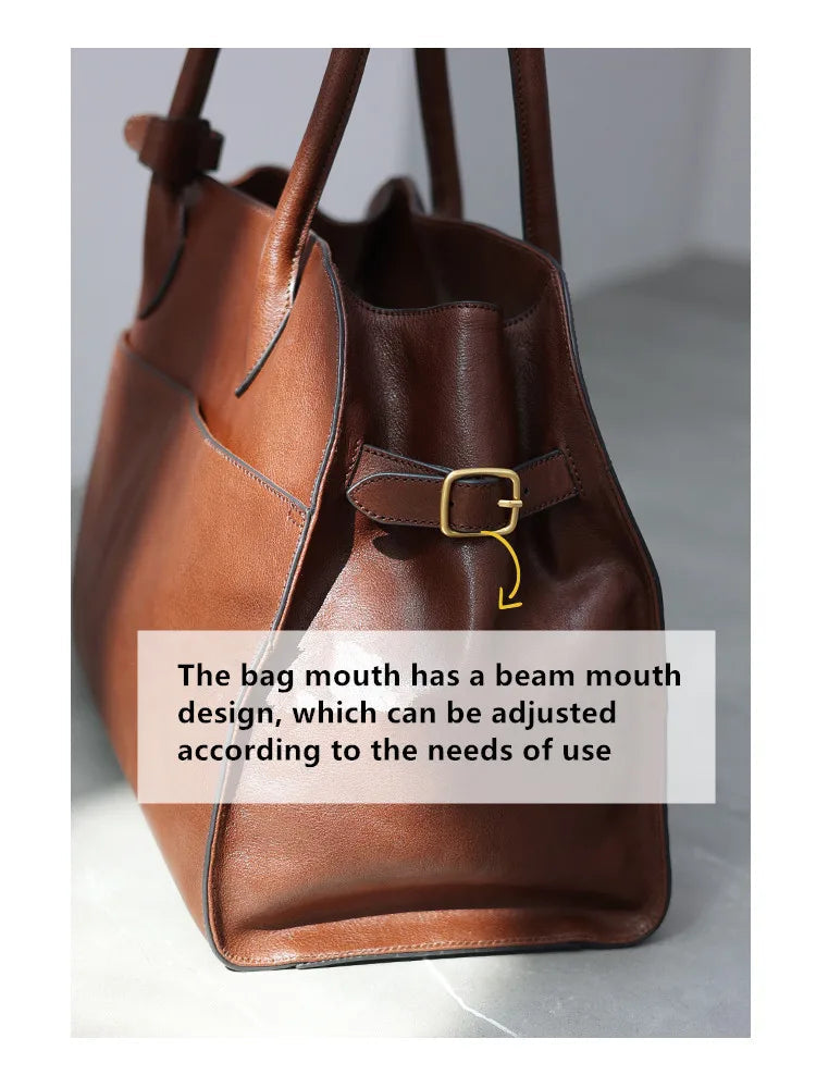 Women's Genuine Leather Large Capacity Tote Bag Female Retro Luxury Briefcase Vintage Cowhide Shoulder Handbag ANOINTED_ADORNED