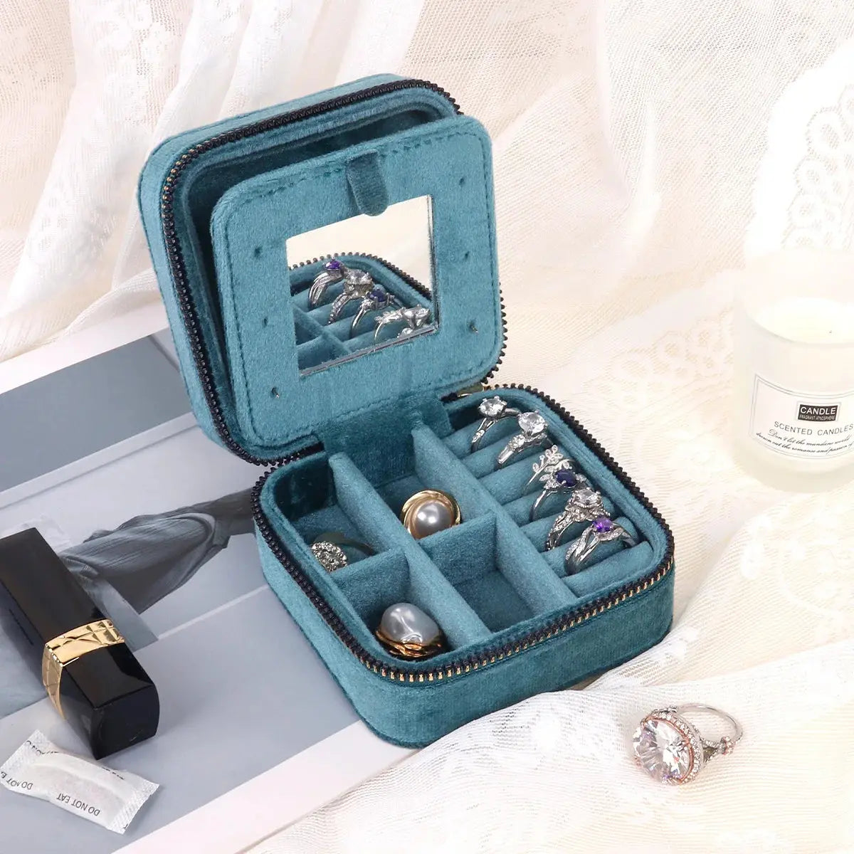 Rhombus Velvet Jewelry Box with Mirror ANOINTED_ADORNED