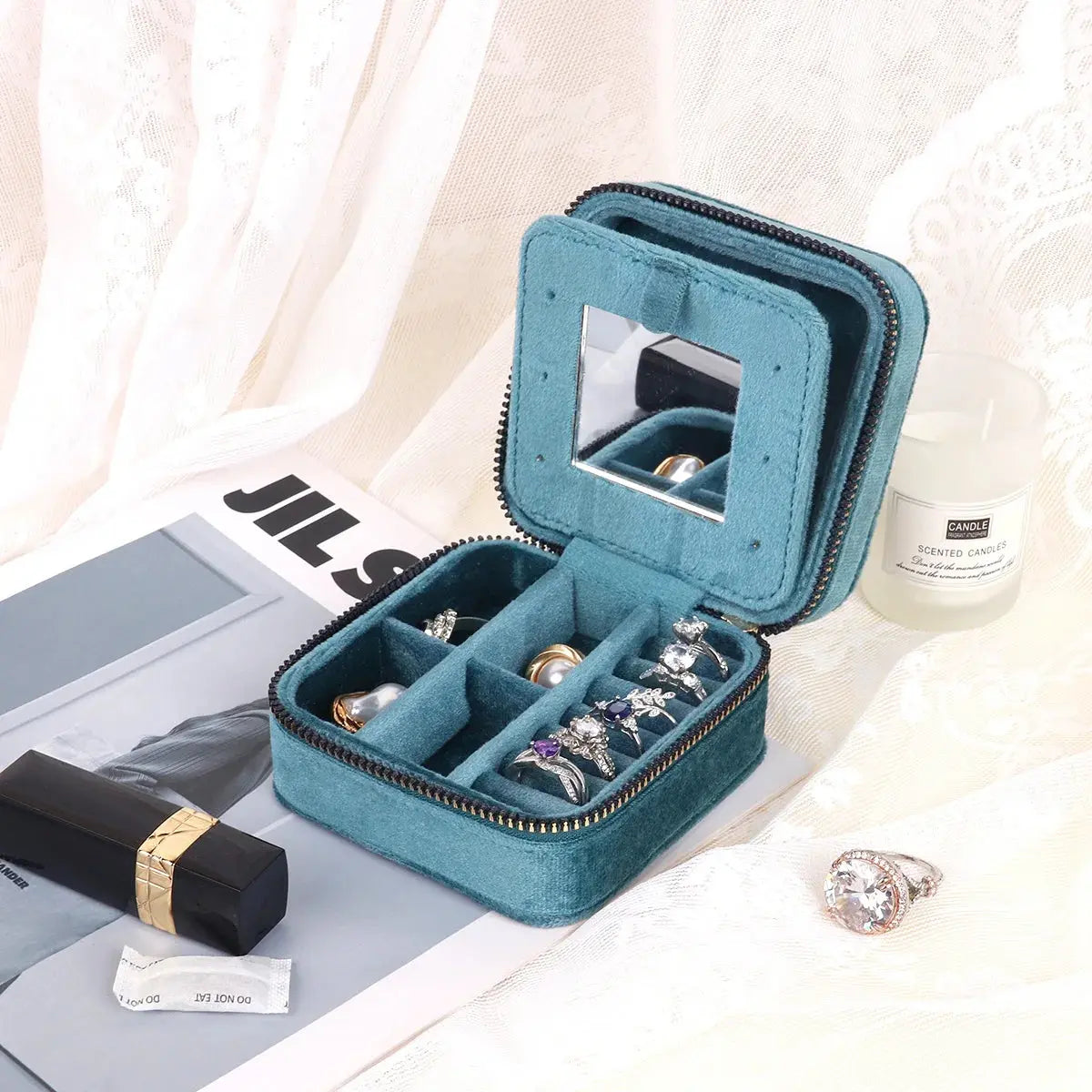 Rhombus Velvet Jewelry Box with Mirror ANOINTED_ADORNED