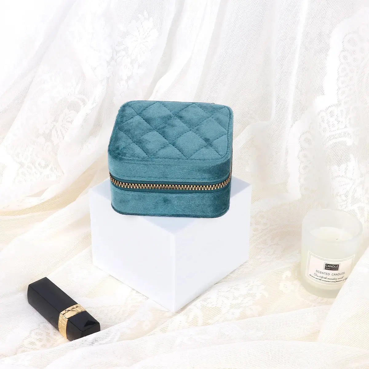 Rhombus Velvet Jewelry Box with Mirror ANOINTED_ADORNED