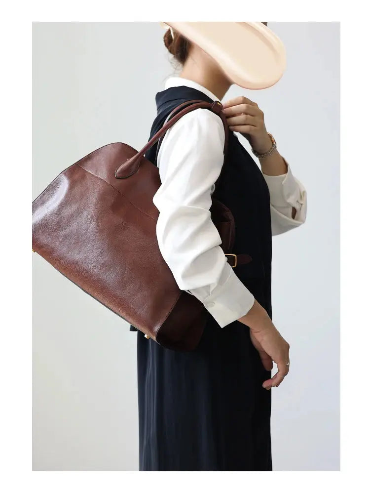 Women's Genuine Leather Large Capacity Tote Bag Female Retro Luxury Briefcase Vintage Cowhide Shoulder Handbag ANOINTED_ADORNED