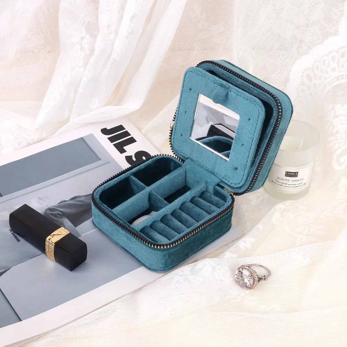 Rhombus Velvet Jewelry Box with Mirror ANOINTED_ADORNED