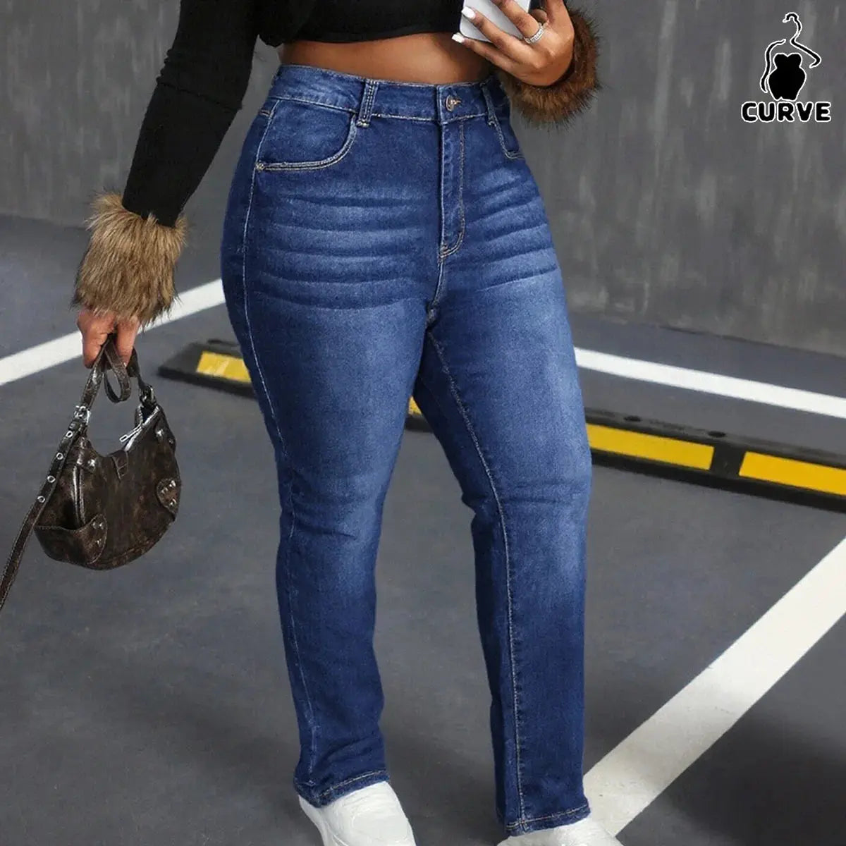 Slim Fit Stretch Plus Size Women's Jeans, Classic Washed Versatile Style, Highlights the Perfect Figure ANOINTED_ADORNED