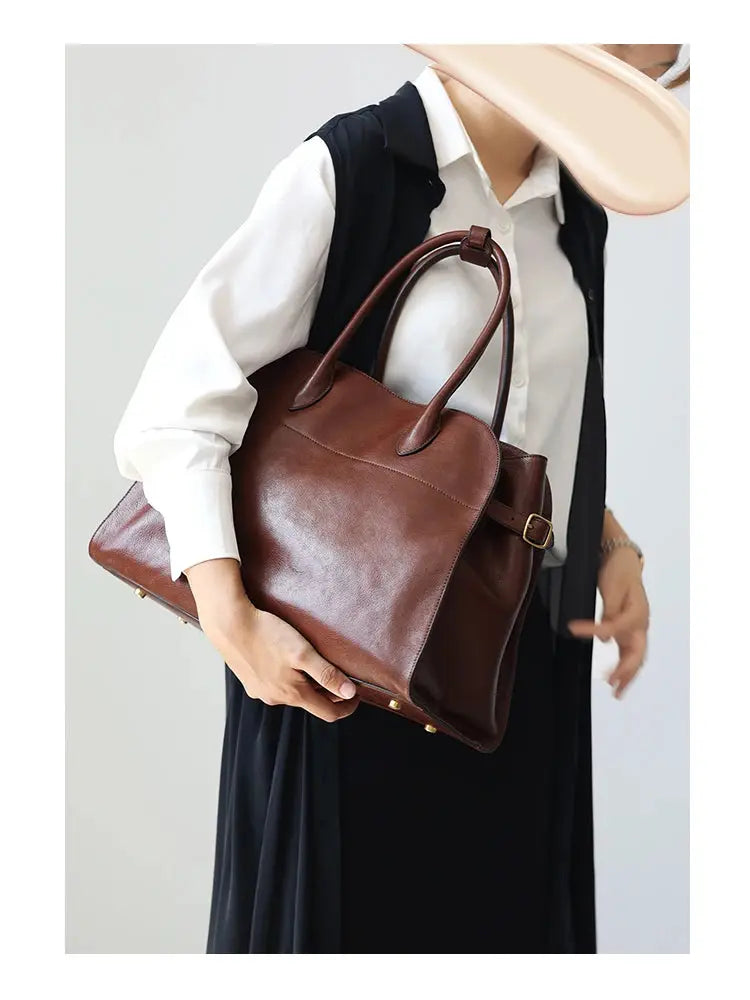 Women's Genuine Leather Large Capacity Tote Bag Female Retro Luxury Briefcase Vintage Cowhide Shoulder Handbag ANOINTED_ADORNED