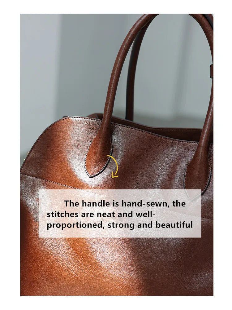 Women's Genuine Leather Large Capacity Tote Bag Female Retro Luxury Briefcase Vintage Cowhide Shoulder Handbag ANOINTED_ADORNED