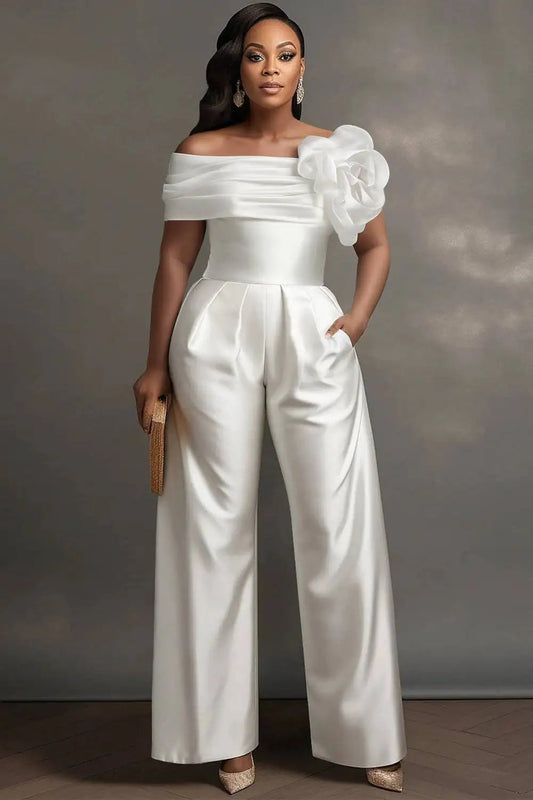 Elegant Off The Shoulder 3D Pocket Satin Jumpsuits ANOINTED_ADORNED