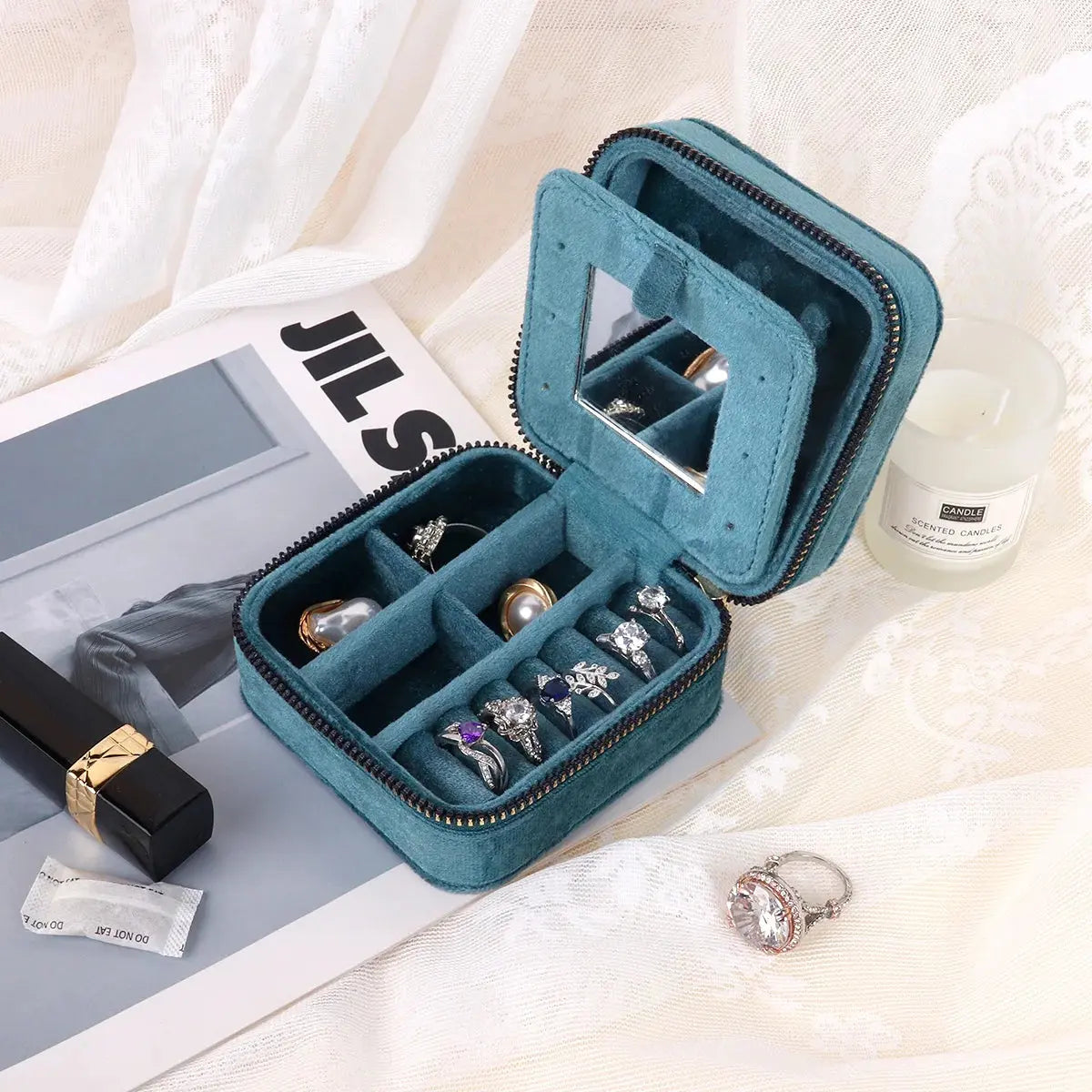 Rhombus Velvet Jewelry Box with Mirror ANOINTED_ADORNED
