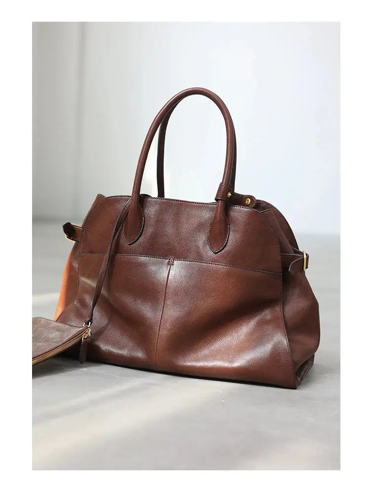 Women's Genuine Leather Large Capacity Tote Bag Female Retro Luxury Briefcase Vintage Cowhide Shoulder Handbag ANOINTED_ADORNED