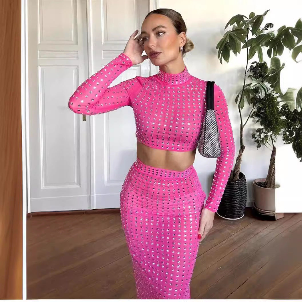 Women's Rivet Elastic Tight Skirt Suit The Fashion Celestial